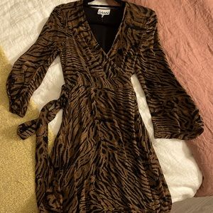 Ganni Tiger print mini wrap dress